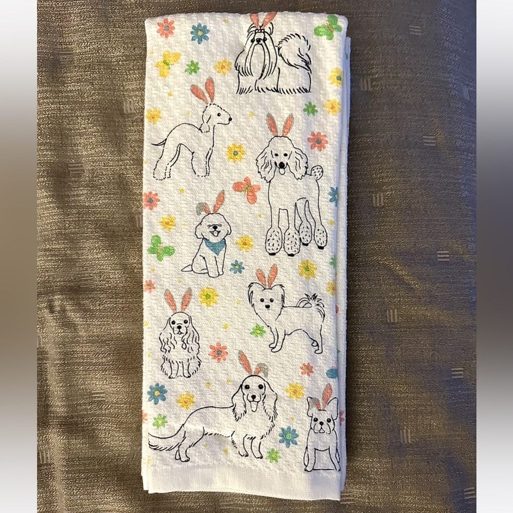 Martha Stewart 3 Pc Easter Kitchen Towels Dogs With Bunny Ears NWT - Picture 5 of 5